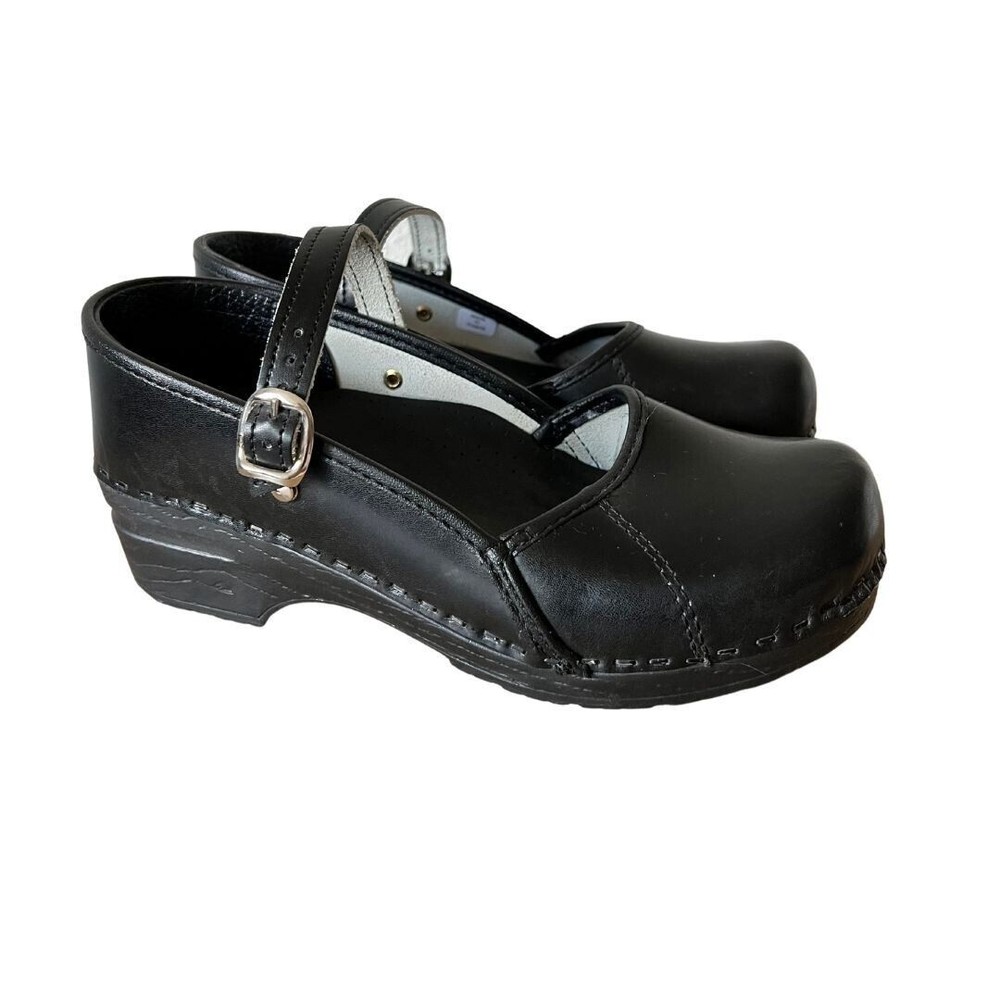 BJORK Marcella Mary Jane Shoes Women's SIZE 37/38 Black Leather Clog Casual